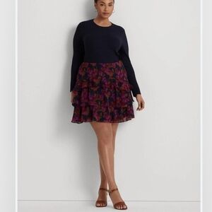 Lauren Ralph Lauren Plus Size Floral Crinkle Georgette Tiered Skirt NWT